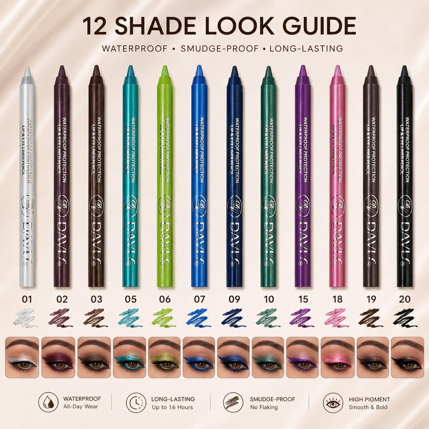 MooGlamor 12 Color Gel Eyeliner Pencils Waterproof Long Wear With Sharpener