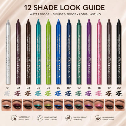 MooGlamor 12 Color Gel Eyeliner Pencils Waterproof Long Wear With Sharpener