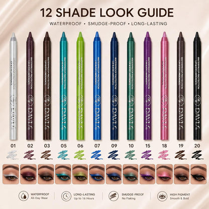 12 Color Gel Eyeliner Pencils Waterproof Long Wear With Sharpener
