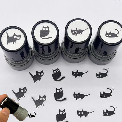 4Pcs Cute Black Cat Kitten Stamps for Stamp Cards, Letters and Diaries Decorative Mini Stamps