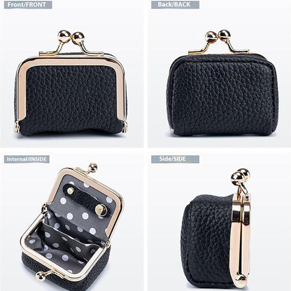Mini Jewelry Box - Portable Vintage-Inspired Genuine Leather Coin Purse Jewelry Case with Kiss Lock
