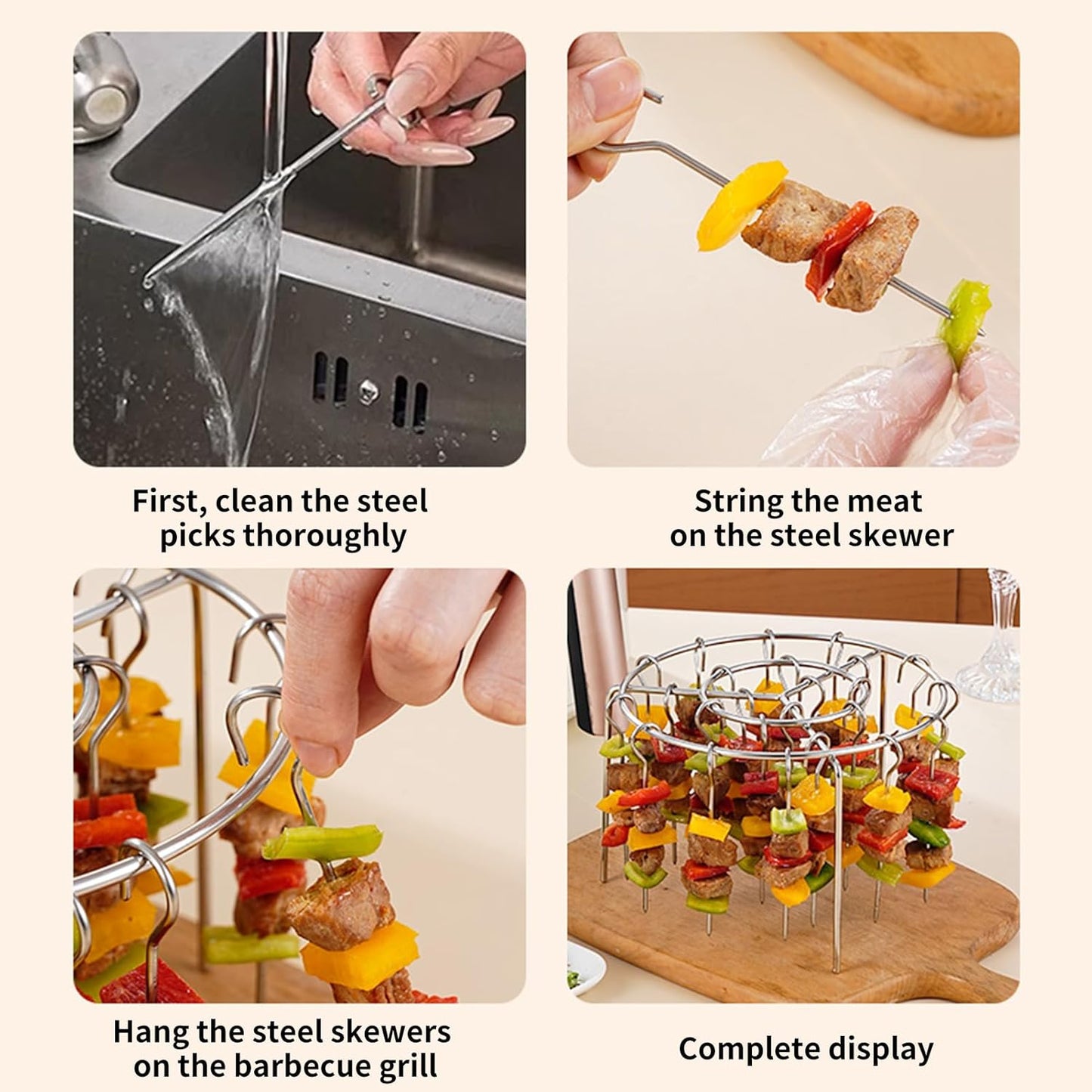 Air Fryer Grill Skewer Rack, Stainless Steel BBQ Kabob Set
