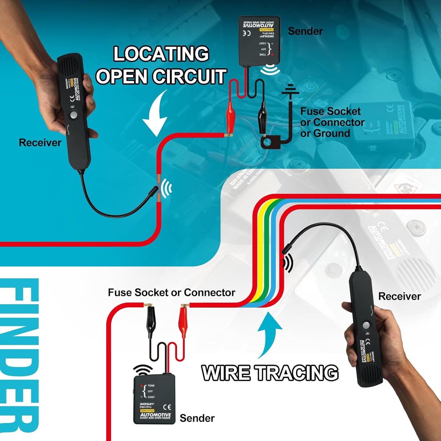 EM415Pro Automotive Circuit Tracer, DC 6-42V Wire Tracker Tool