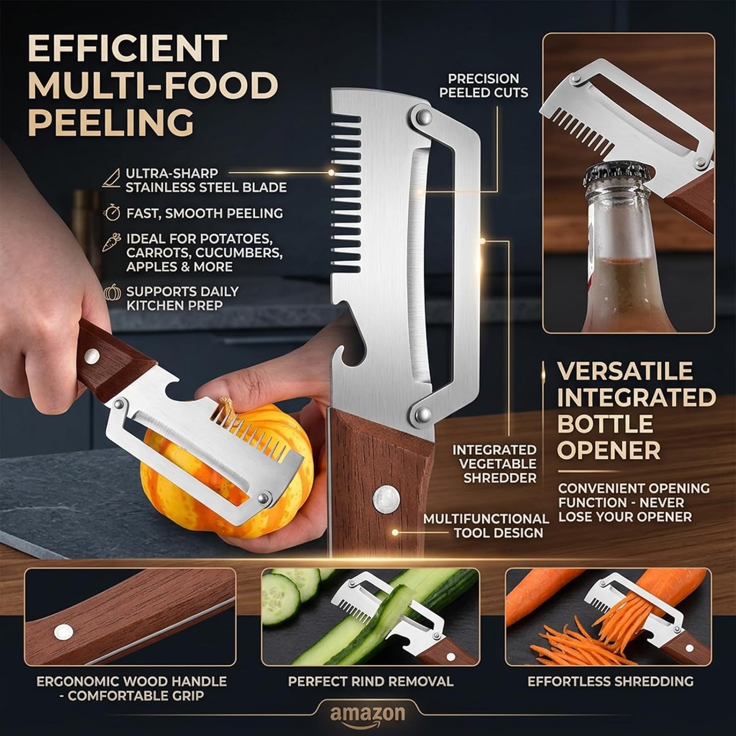 Wooden Handle Multifunctional Kitchen Vegetable Peeler