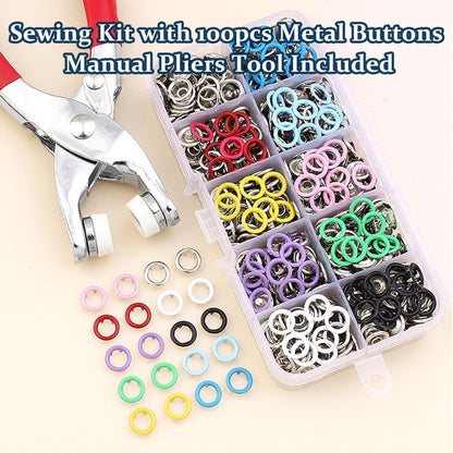 Manual Buckle Tool, Sewing Kit with 100pcs Metal Buttons