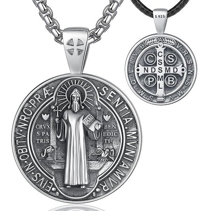 St Benedict Exorcism Medal Necklace - Christian Catholic Roman Cross Pendant