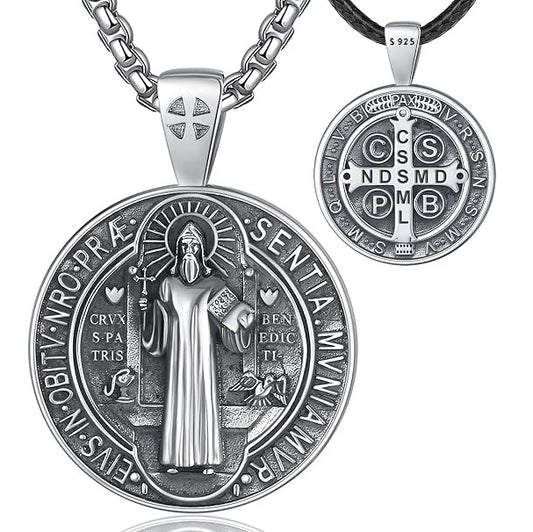 St Benedict Exorcism Medal Necklace - Christian Catholic Roman Cross Pendant