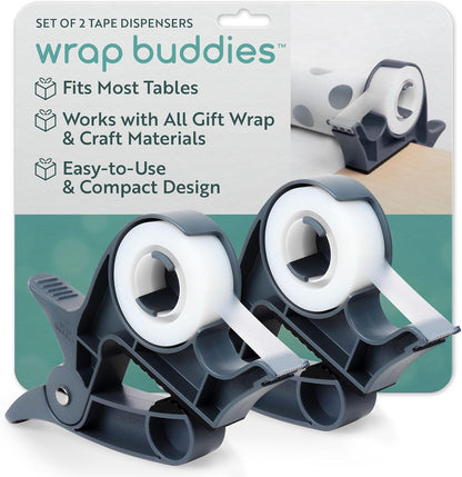 Set of 2 Table Clamps – Adjustable Wrapping Paper Clamps with Gift Wrap Tape Dispenser