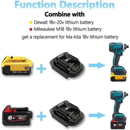 DM18M Battery Adapter Compatible for Dewalt 18v-20v & for Milwaukee 18v M18 Batteries
