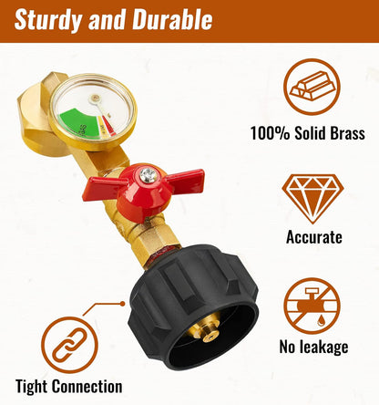 Propane Refill Adapter with Valve and Gauge | Fill 1lb Bottles from 20lb Tank