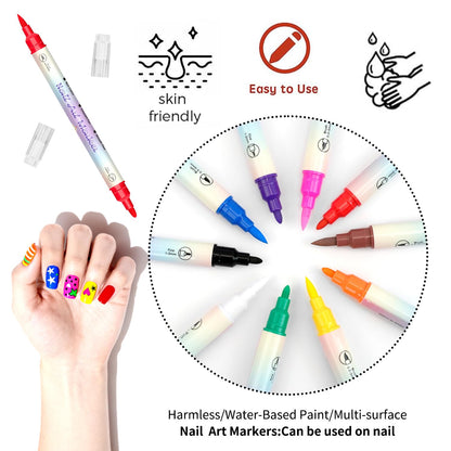 12 Colors Double-Ended Nail Art Markers Set