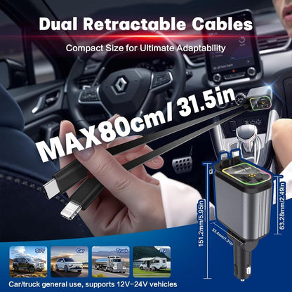 4 in 1 Retractable Car 120W Charger with Starlight