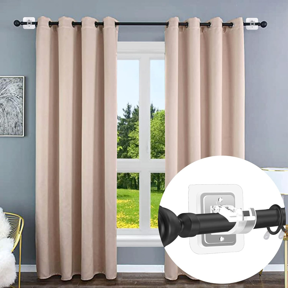 4 Pack Adhesive Curtain Rod Holders No Drilling,Renter Friendly Curtain Rod Brackets