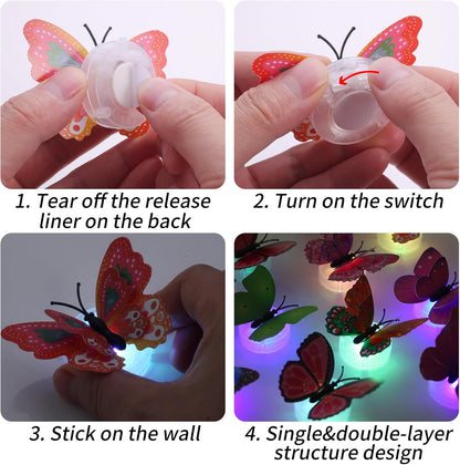 20 Pack 3D Butterfly Wall Decor with Glowing Lights
