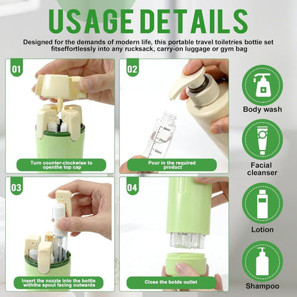 4-in-1 Travel Dispenser Bottle - Leak-Proof Refillable Silicone Squeeze Container with Lock