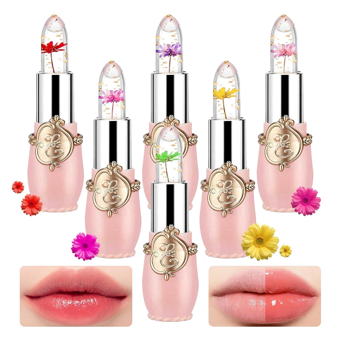 6PCS Crystal Flower Jelly Lipstick Set