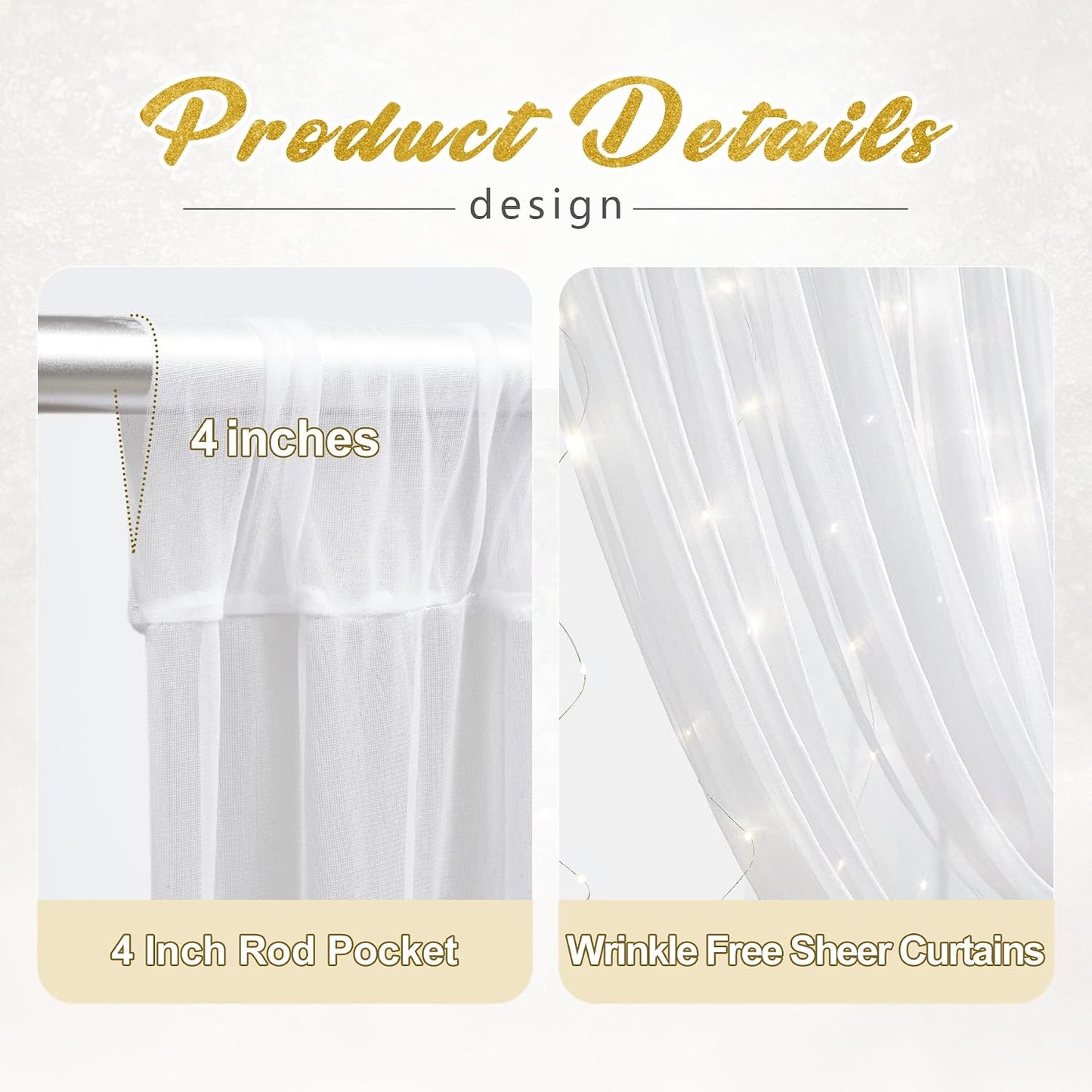 White Tulle Curtain with Lights String Backdrop for Wedding 63x118inch