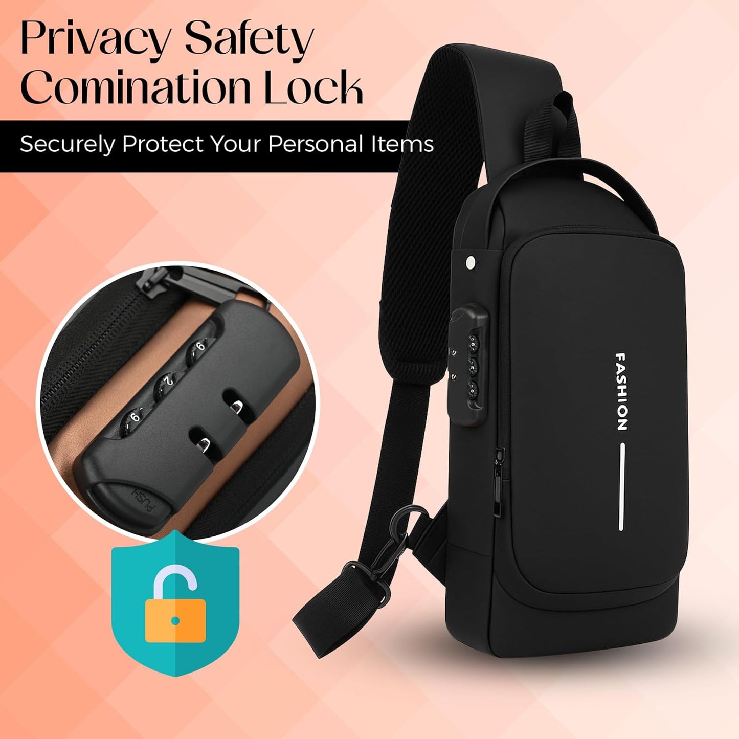 Water-Resistant Anti-Theft Sling Bag with USB Port