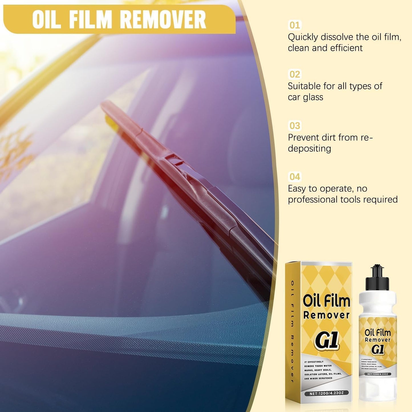 Car Glass Cleaner & Polishing Compound - Oil Film Remover for Automotive Windows