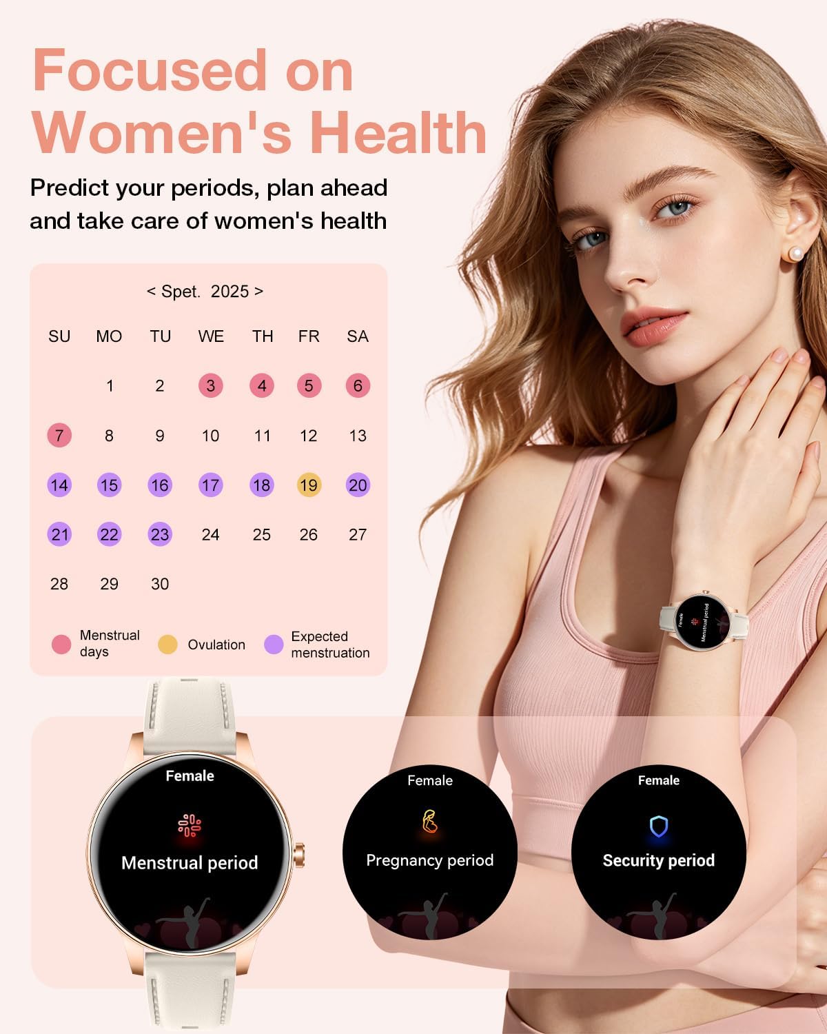 1.27" HD Fitness Tracker Smart Watch for Women 130+ Sports Modes, Heart Rate/Sleep Monitor, IP68 Waterproof, Compatible with iOS & Android