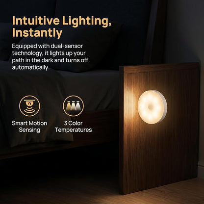 3 Pcs Rechargeable Motion Sensor 3 Color Night Light for Bedroom, Hallway, Cabinet