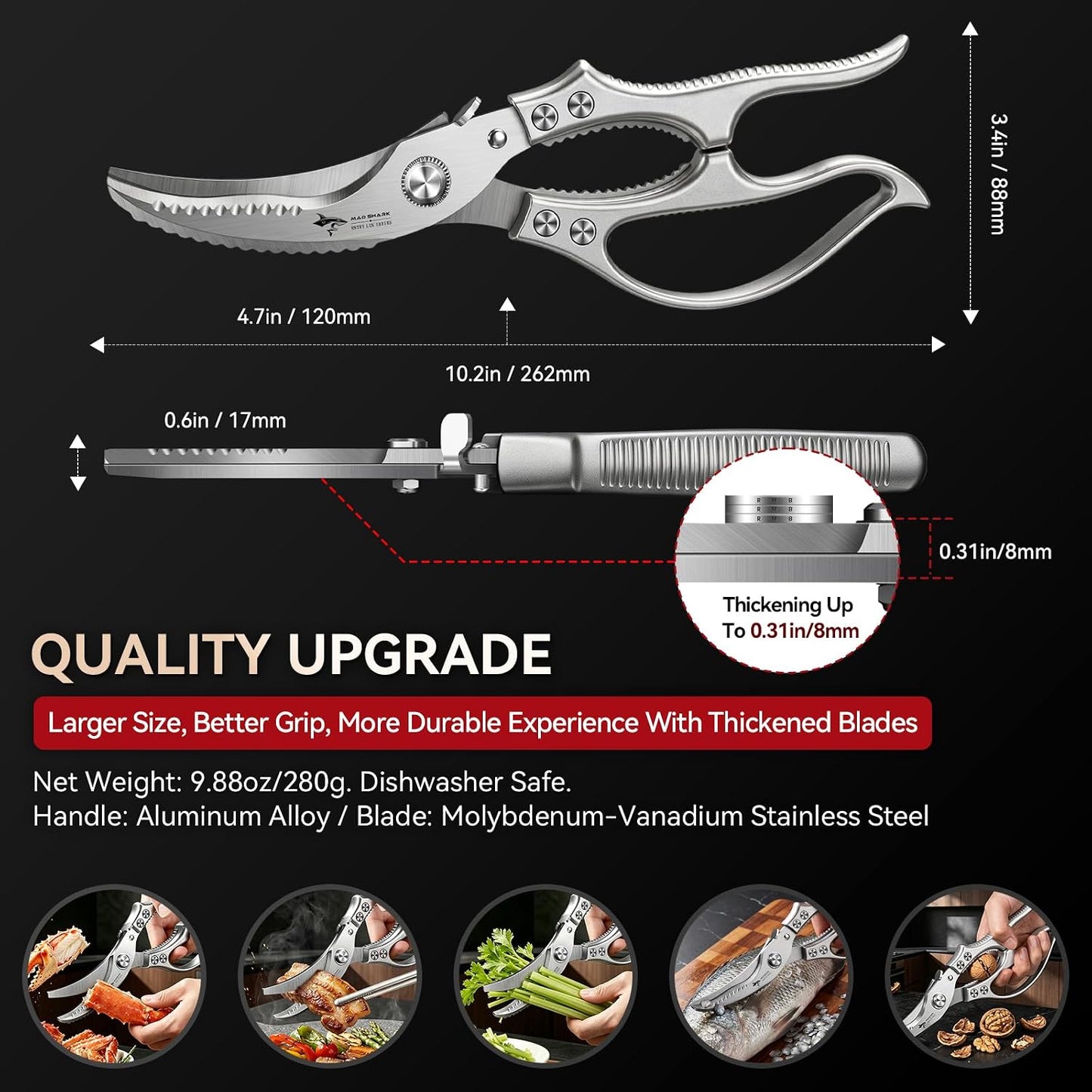 Heavy Duty Poultry Shears Kitchen Scissors for Chicken, Meat Cutting, Turkey, Fish, Vegetables