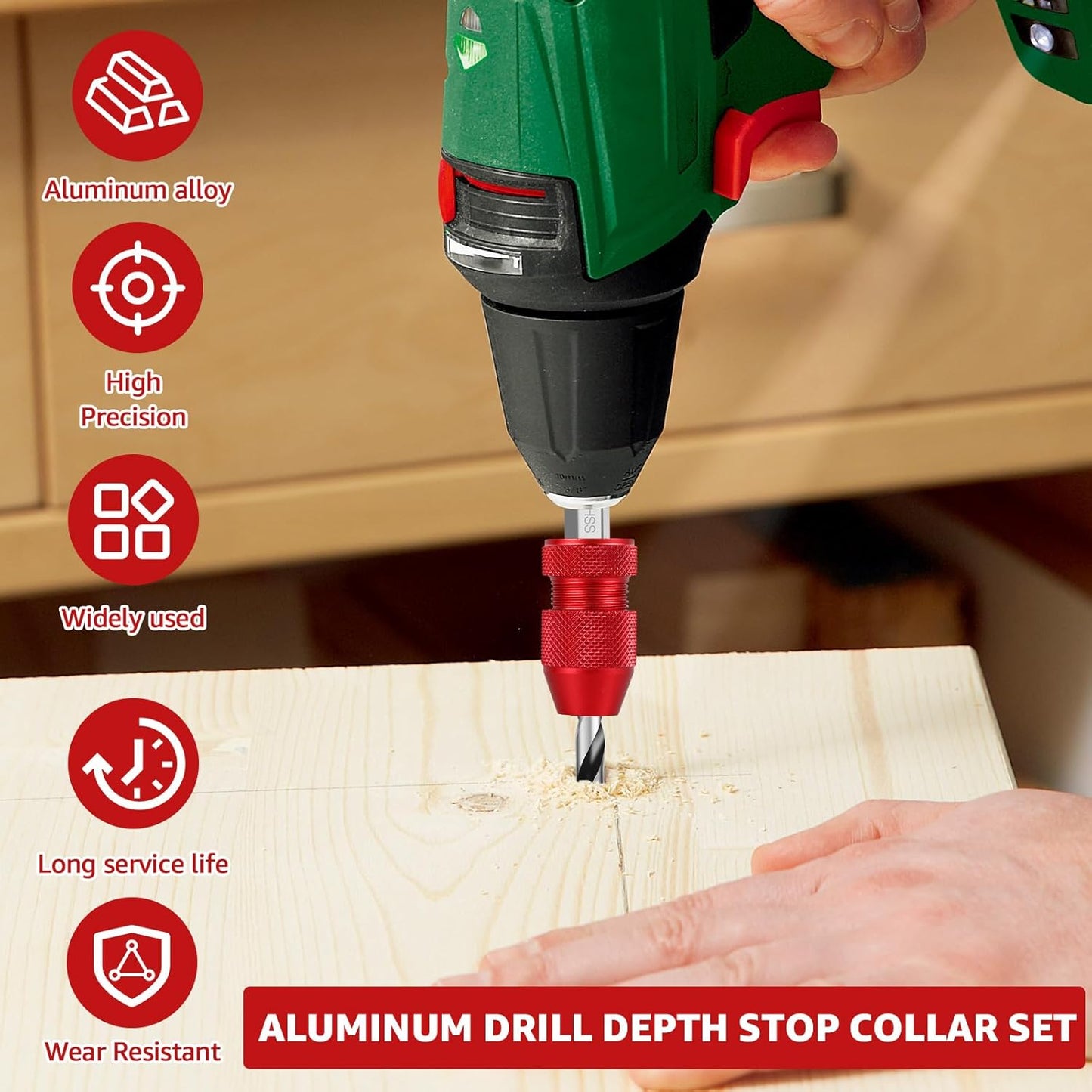 2Pcs Aluminum Alloy Adjustable Drill Bit Stop Collar Set