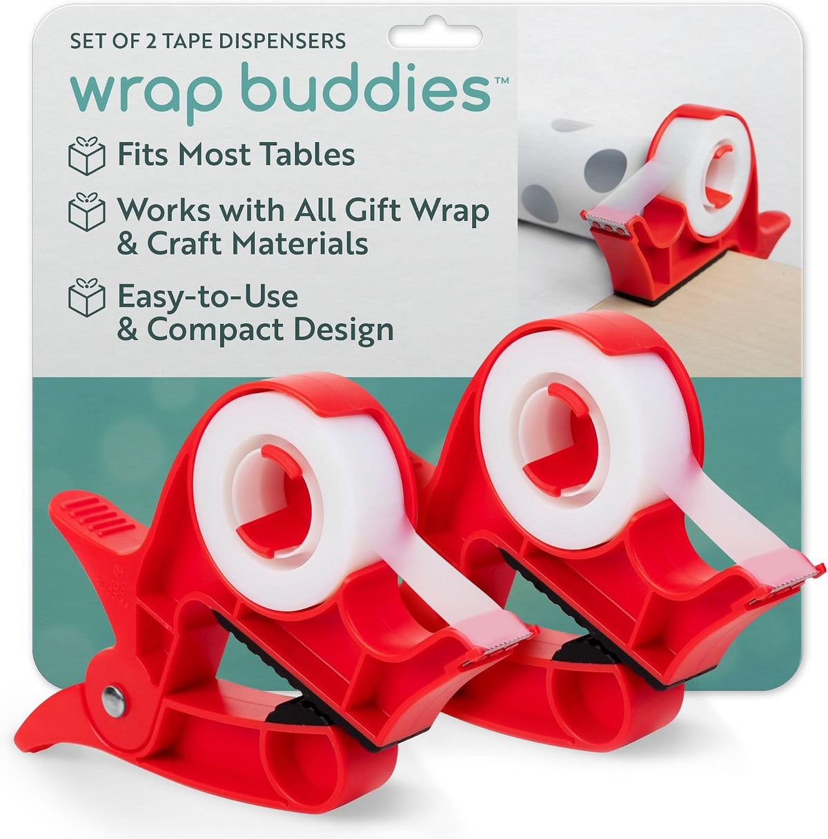 Set of 2 Table Clamps – Adjustable Wrapping Paper Clamps with Gift Wrap Tape Dispenser