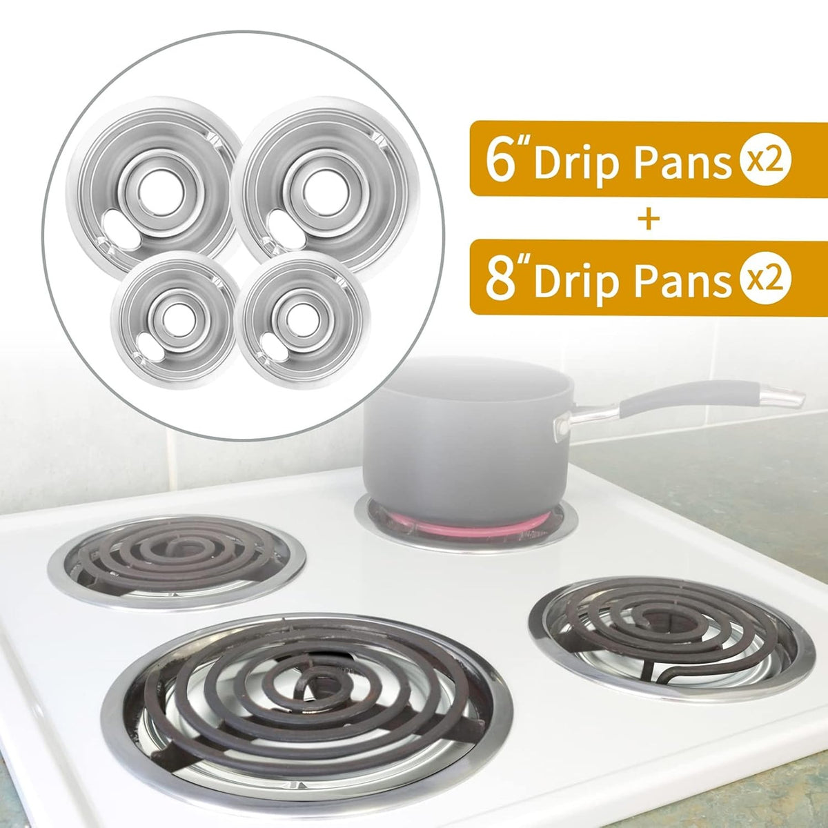 4-Piece Drip Pans Set - Compatible with GE Stoves