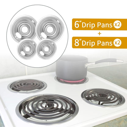 4-Piece Drip Pans Set - Compatible with GE Stoves