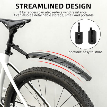 Mountain Road Bike Front and Rear Fenders - Foldable Retractable Extended Fenders