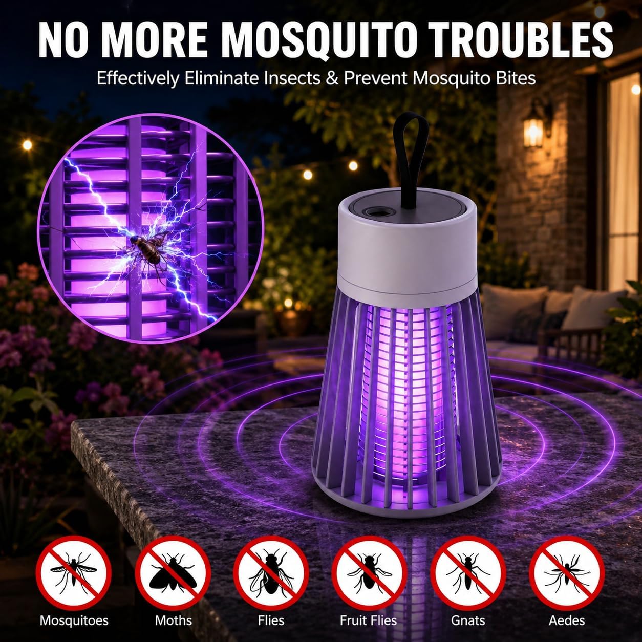 Portable USB Recharge Fly Zapper Mosquito Killer for Bedroom Patio Camping Home