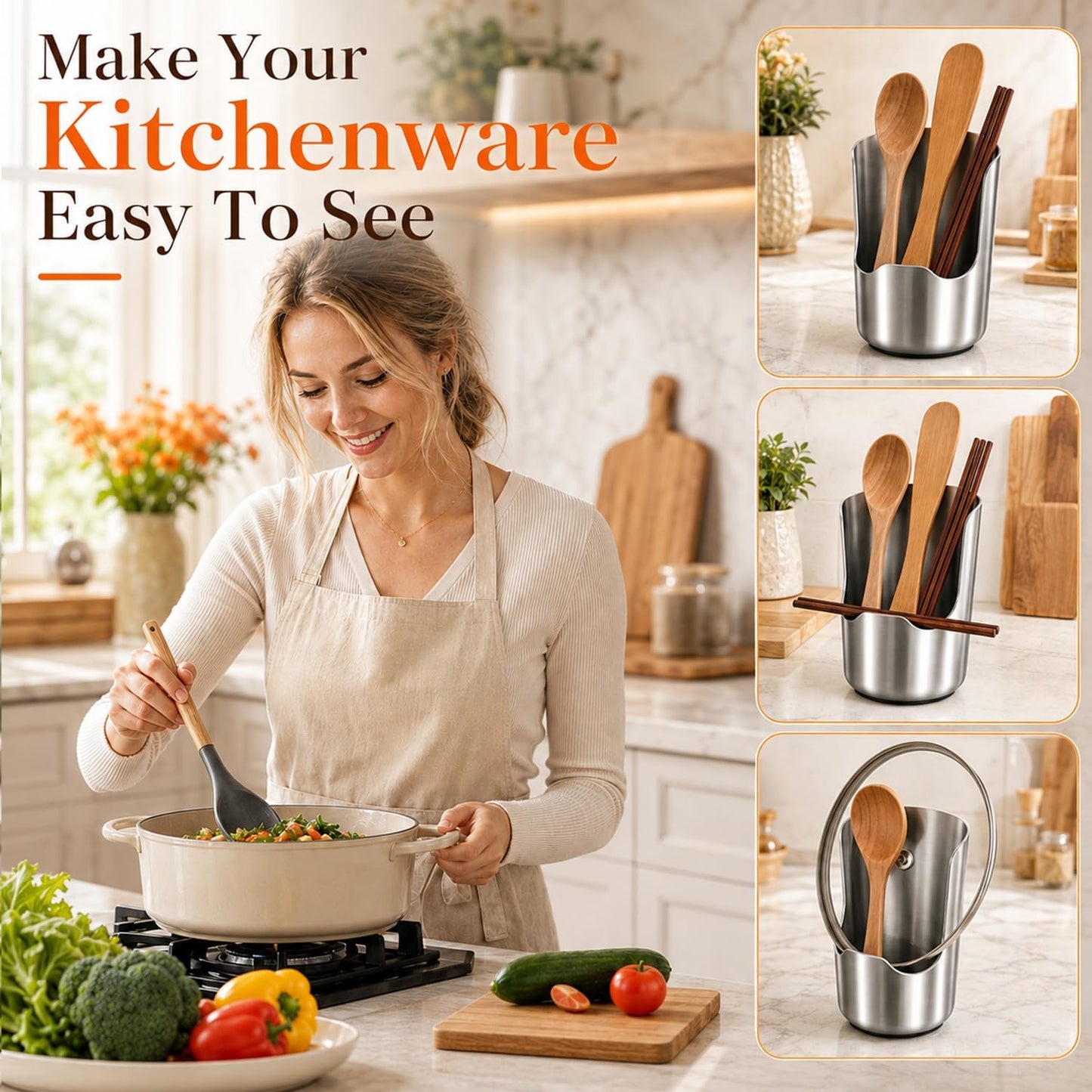 Multi-Functional Stainless Steel Kitchen Utensil Holder
