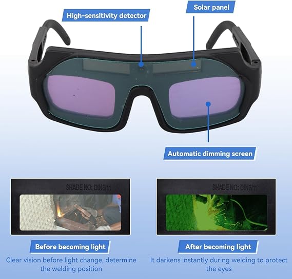 Solar Powered Auto Darkening Safety Goggles with an Elastic Band