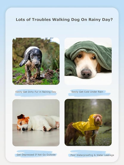 Full Coverage 4 Legs Dog Rain Coat with Hood,Reflective Strips&Leash Hole
