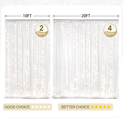 White Tulle Curtain with Lights String Backdrop for Wedding 63x118inch