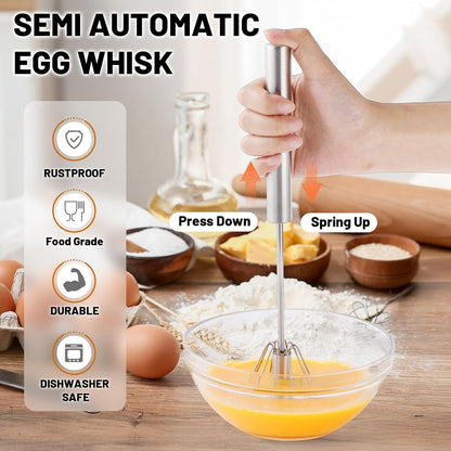 Semi-Automatic Stainless Steel Egg Beater – Hand Push Whisk for Baking