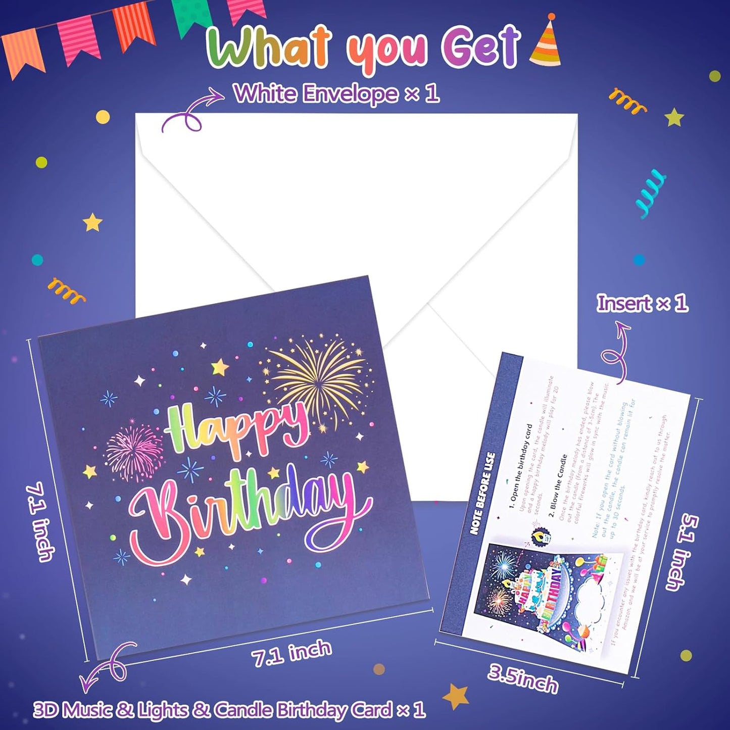 Blowable Birthday Cards 3D Pop Up Fireworks Cake Light and Music Happy Birthday Card Gifts
