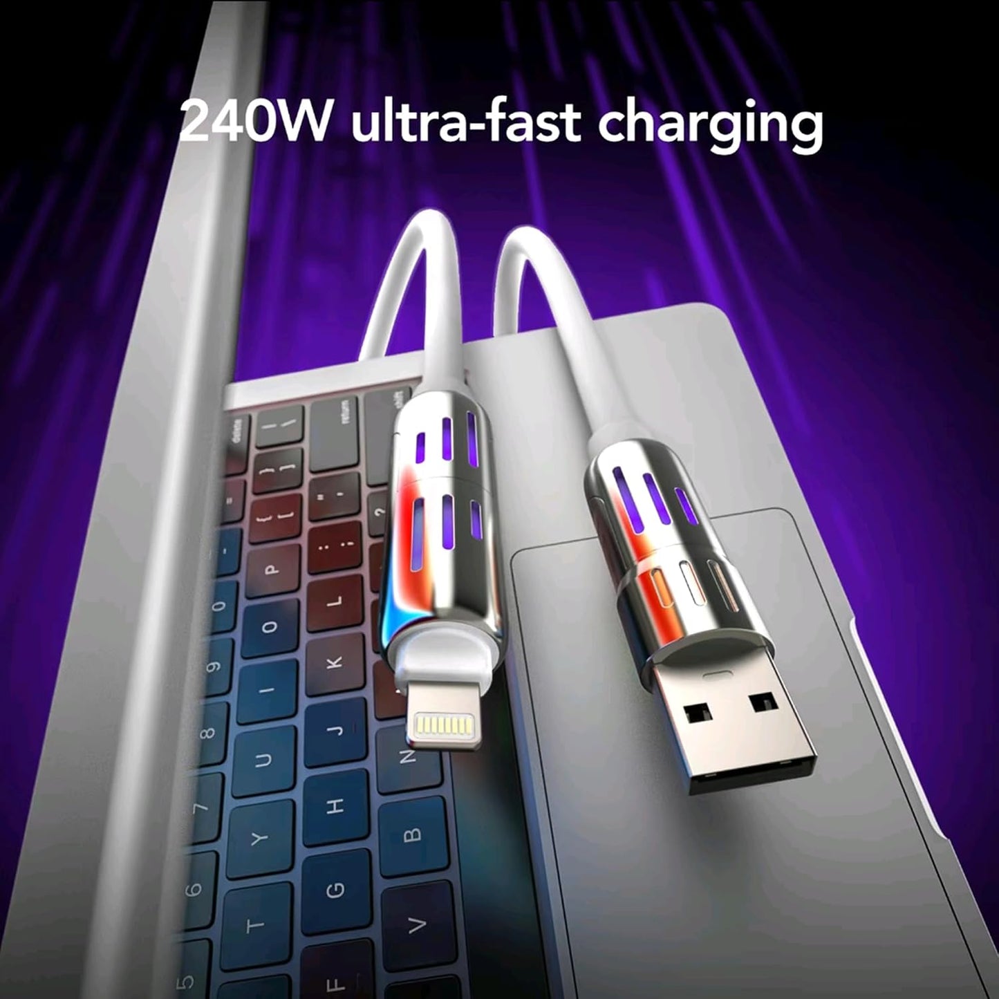 240W 4 in 1 Charging Cable 3.3 FT Chubby with Light
