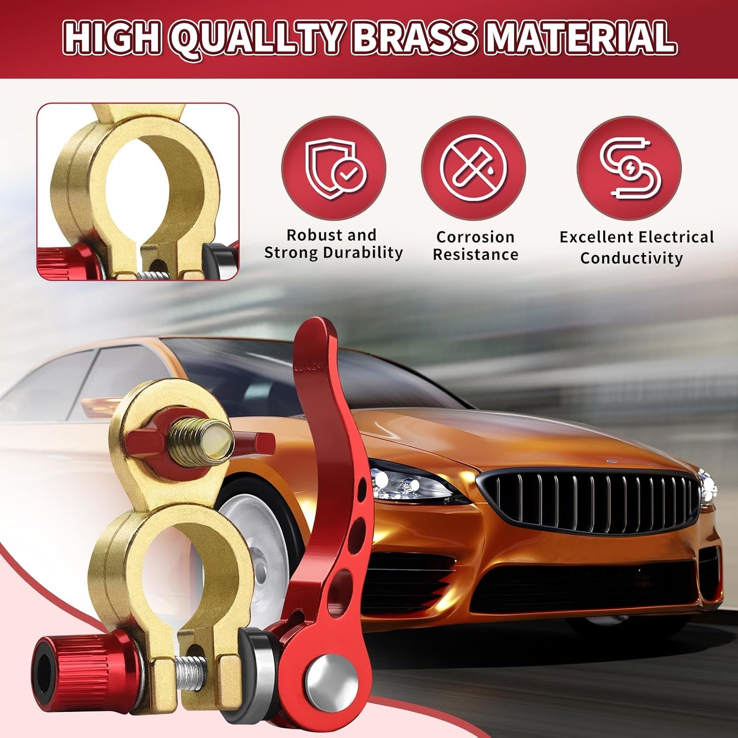 2PCS Car Battery Quick Release Terminal Connectors with Accessories