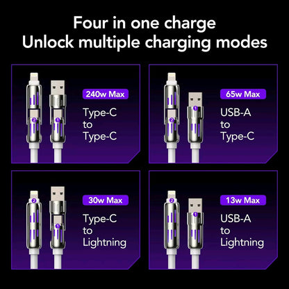 240W 4 in 1 Charging Cable 3.3 FT Chubby with Light