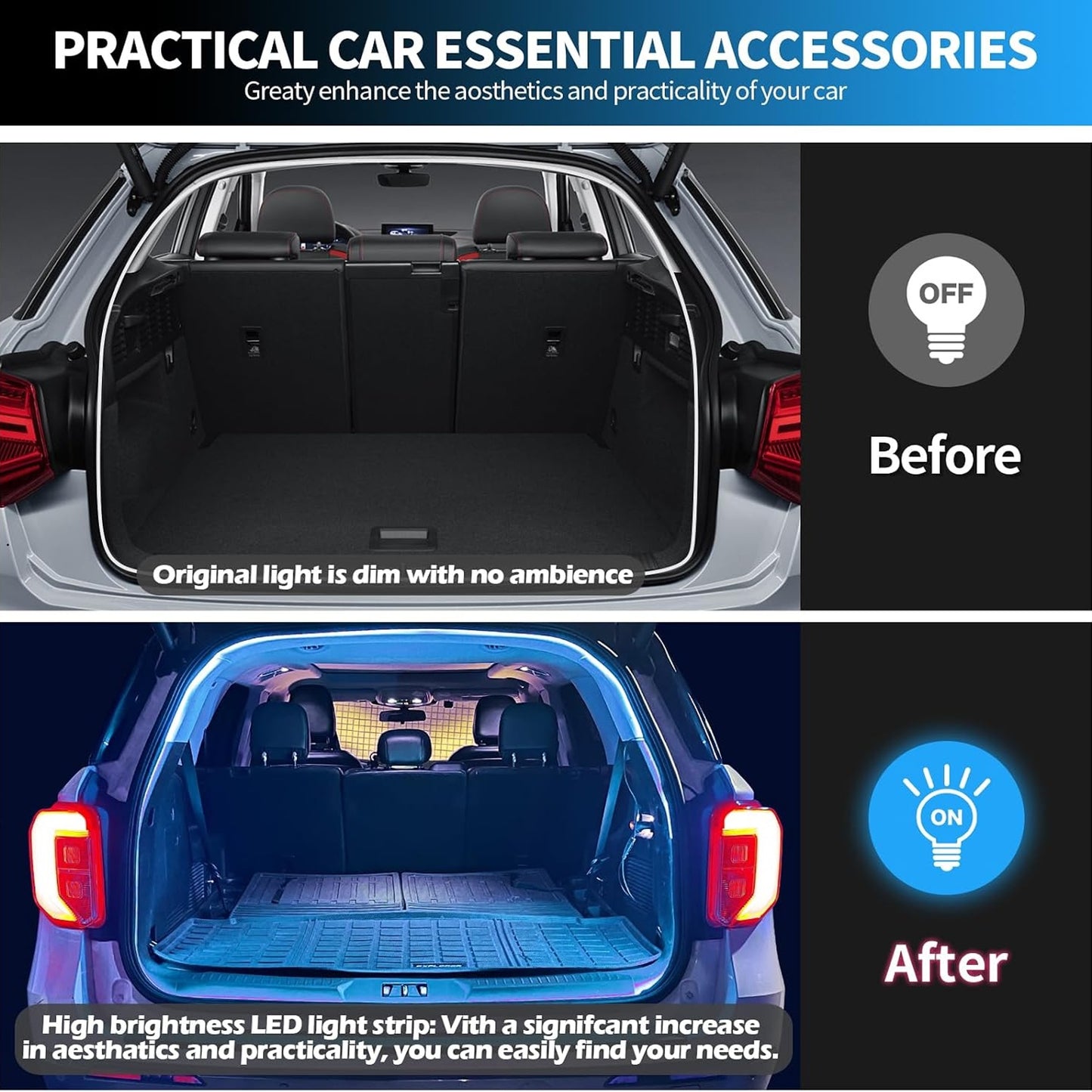 Trunk Cargo Ambient Lighting - 9.84ft Flexible Cuttable LED Light Strip