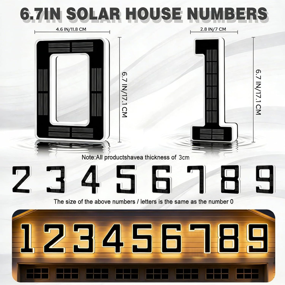 6.7 Inch Solar Lighted House Numbers for Outside, LED Backlit Light