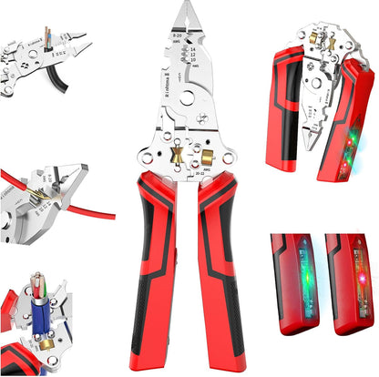 14-in-1 Wire Stripper with Rechargeable Voltage Detection & Alarm