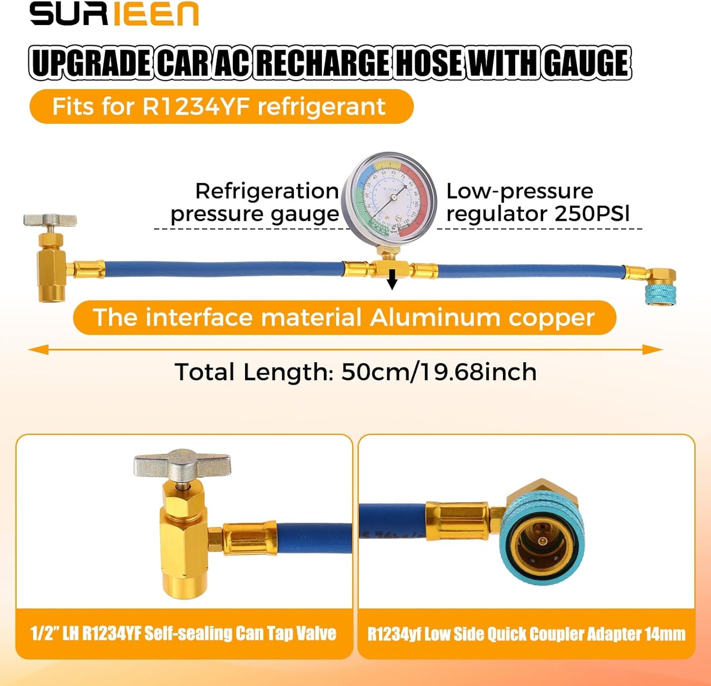 R1234yf Refrigerant AC Recharge Hose with Gauge