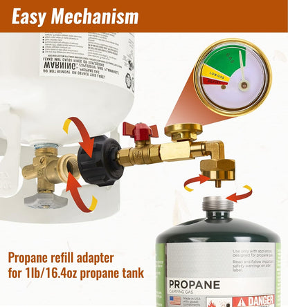 Propane Refill Adapter with Valve and Gauge | Fill 1lb Bottles from 20lb Tank