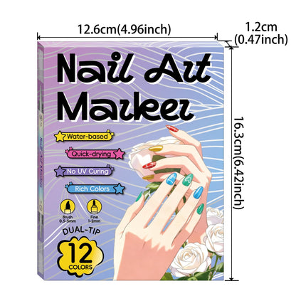12 Colors Double-Ended Nail Art Markers Set