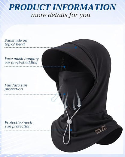 Cooling Breathable Balaclava Full Face Mask with Wide Brim Sun UV Protection Hood