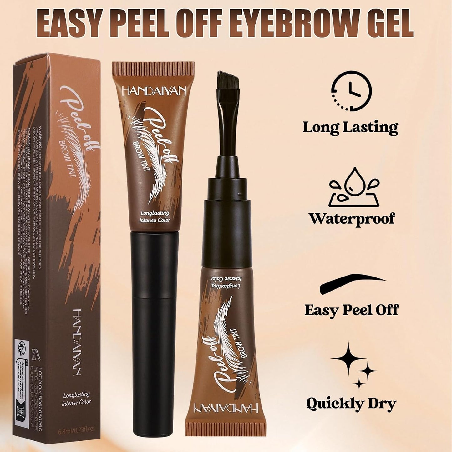 HANDAIYAN 5-Color Peel-Off Eyebrow Tint with Applicator Brush