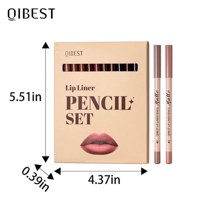 QIBEST 12-Color Matte Lipstick & Lip Liner Set (Wood-Cased)